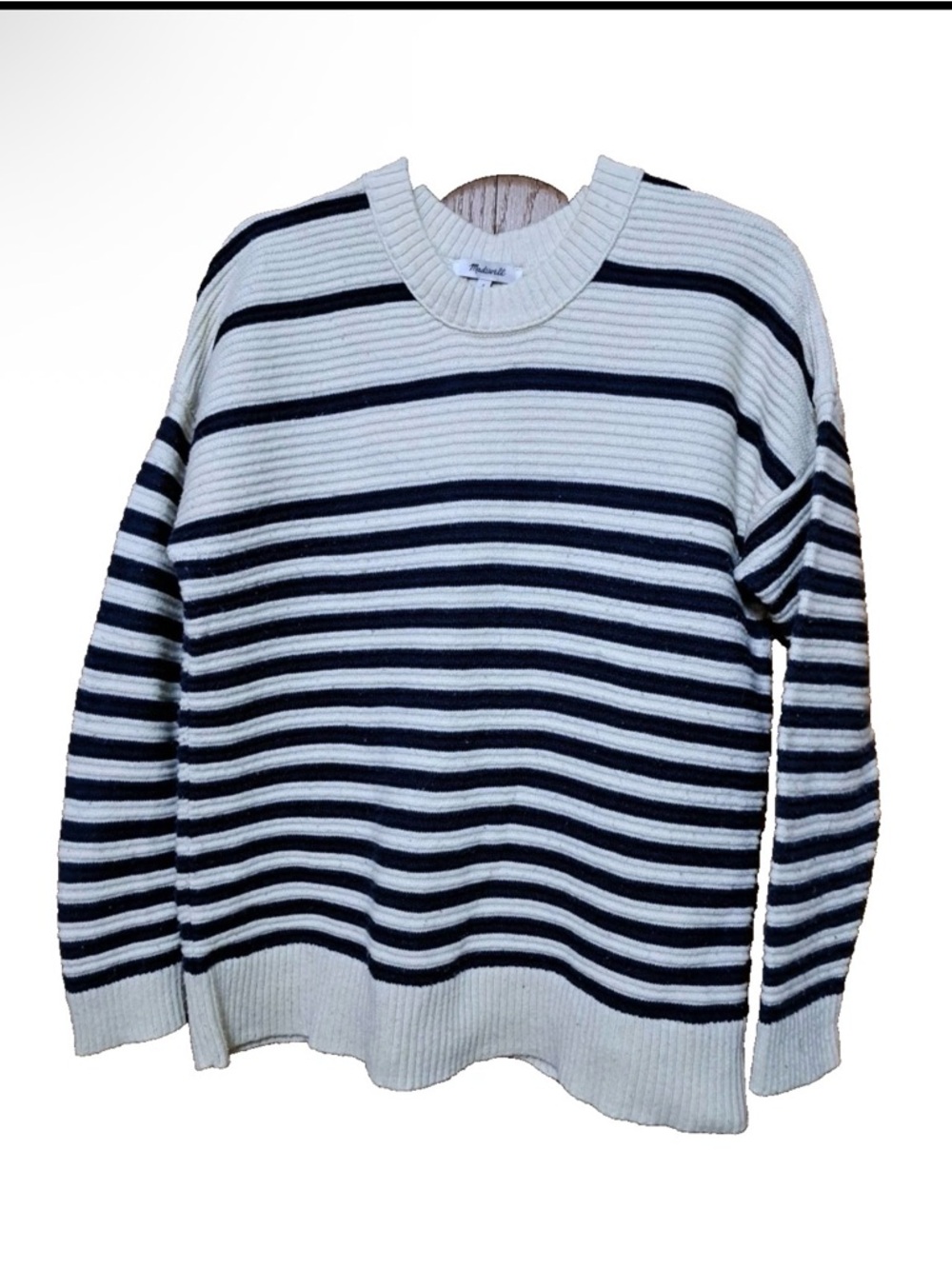 Madewell Striped Crewneck Sweater in Ivory and Navy